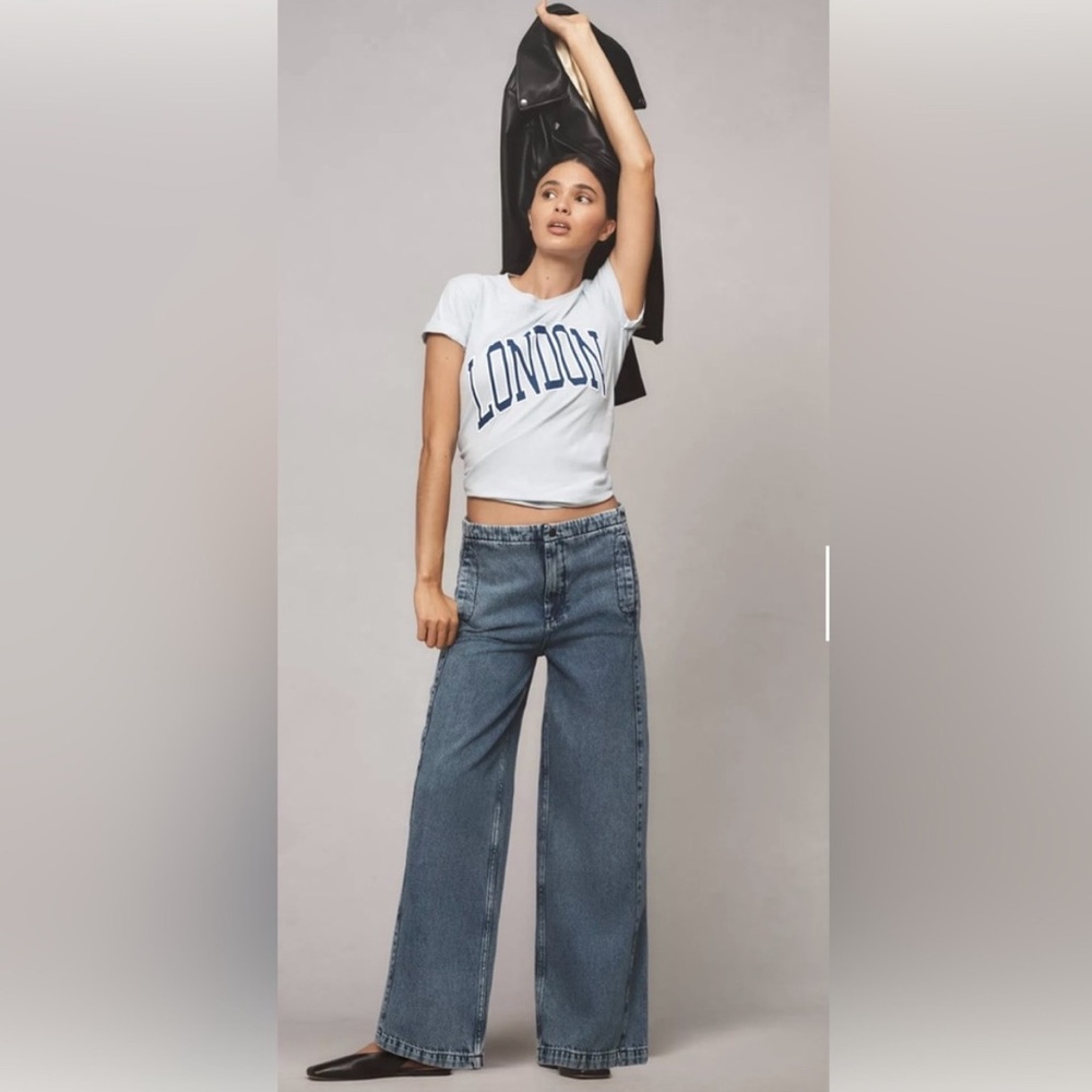 Pilcro Pull-On High-Rise Wide-Leg Track Jeans